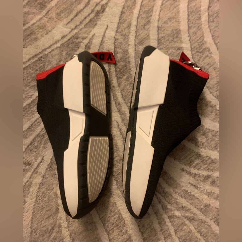 DKNY Black and Red Slip-On Knit Sneakers